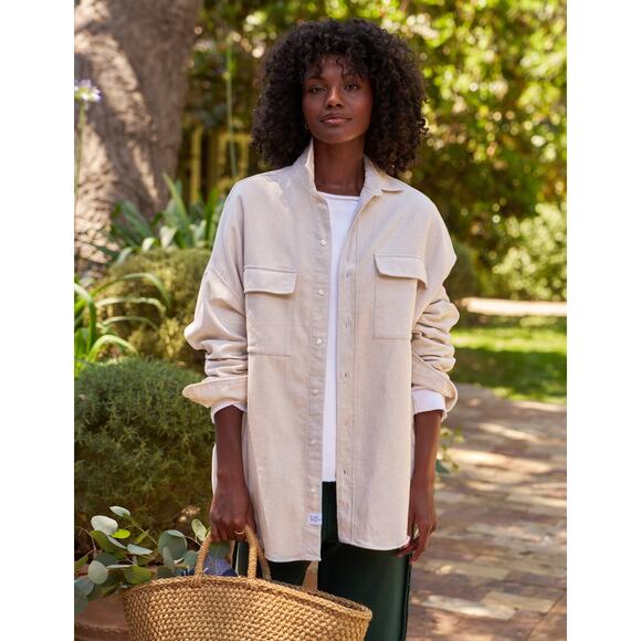 NWT Frank & Eileen McLoughlin Lagenlook Oversized Chore Shacket Natural Size M/L - Picture 1 of 11